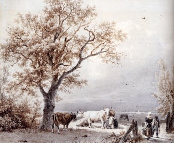  cows Works - Cows In A Sunlit Meadow Dutch landscape Barend Cornelis Koekkoek
